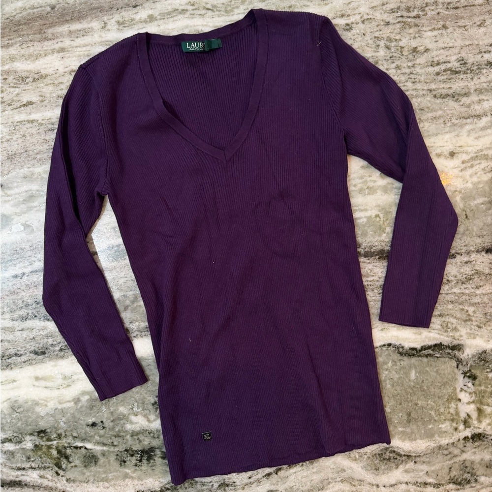Lauren Ralph Lauren Purple V-Neck Sweater